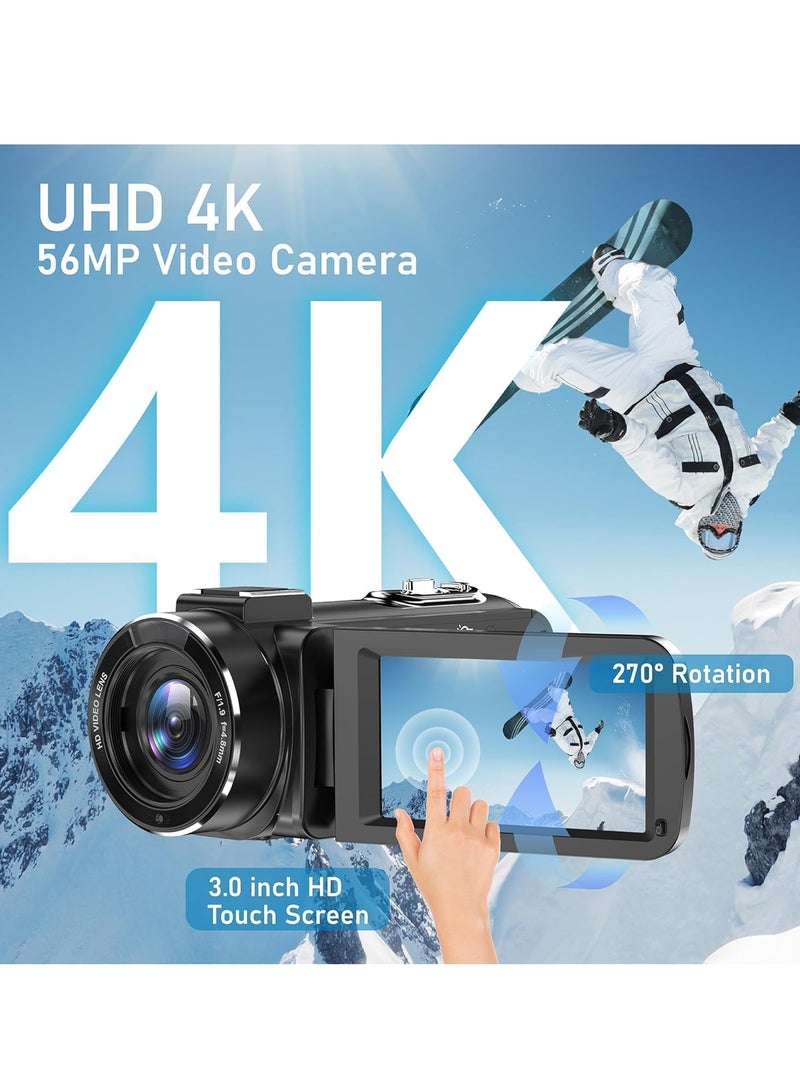 4K 60FPS 48MP Camcorder with Flip Screen, Camcorder Video Camera with WiFi & IR Control, 18x Zoom Recorder,IR Digital Vlogging Camera Kit for YouTube. with 64GB SD Card, Night vision Function (1)  - Image 3