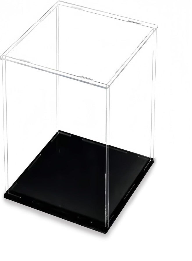 GARBODIY Clear Acrylic Display Box 8x8x10 Inch with Black Base - Self-Assembly Cube Display Case for Collectibles, Toys & Figures | Removable U-Shaped Riser Stands | Countertop Storage & Organization