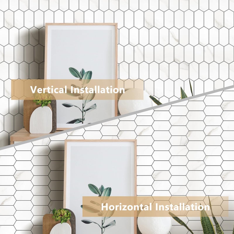 Vamos Tile Long Hexagon Peel and Stick Backsplash Tile - 10 Sheets Stick on Backsplash for Kitchen and Bathroom 12.4 x 12 Inch White Marble Look PVC Self Adhesive Mosaic Wall Tiles - Image 4