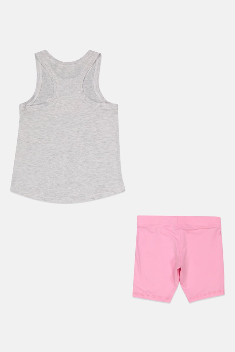 PUMA Kids Girl 2 Pieces Sportswear Fit Brand Logo Top and Short Set, Light Grey  - Image 2
