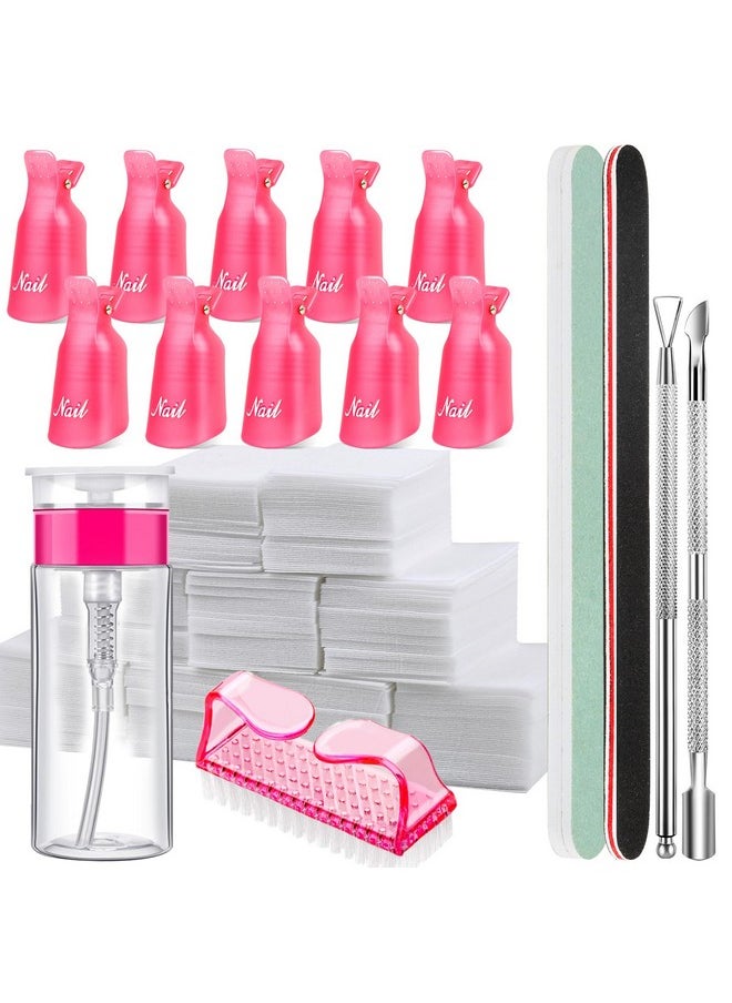 FANDAMEI - FANDAMEI Nail Polish Gel Remover Tools Kit with Nail Clips, 100ml Nail Polish Remover Bottle, 500 Nail Remover Cotton Pad, Nail Brush, Cuticle Pusher/Peeler, 100/180 Nail File,Buffer Block - Image 1