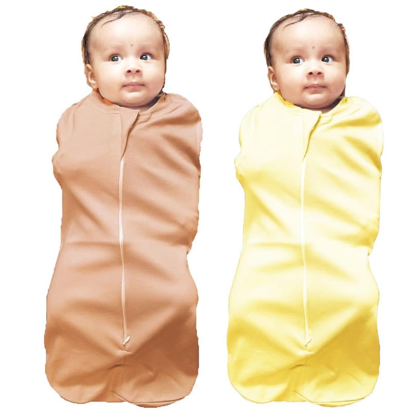 MammaChamp Zipper Swaddle POD Sleeping Bag Blankets Wrap Sack for Newborn Infant Baby 03 months Packof 2 YELLOW BISCUIT