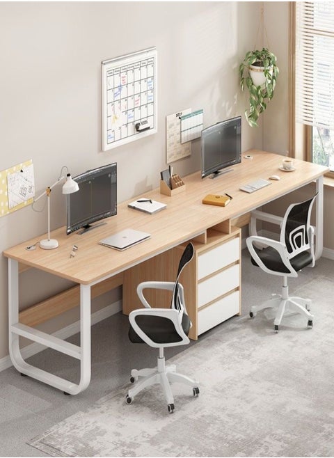 Double Desk Multifunctional Home Office Desk Modern PC Desk Sturdy Study Writing Desk with 3 Drawers and Storage Shelves Simple Stylish PC Workstation Desk