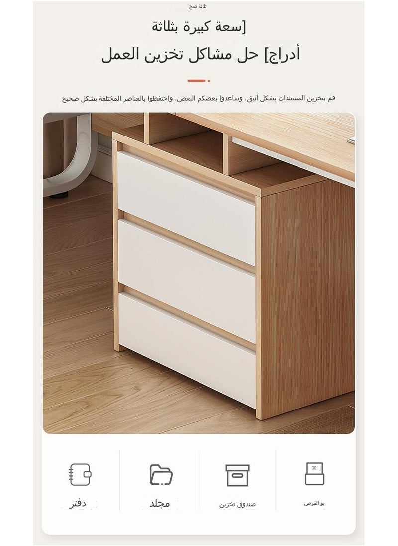 Double Desk Multifunctional Home Office Desk Modern PC Desk Sturdy Study Writing Desk with 3 Drawers and Storage Shelves Simple Stylish PC Workstation Desk