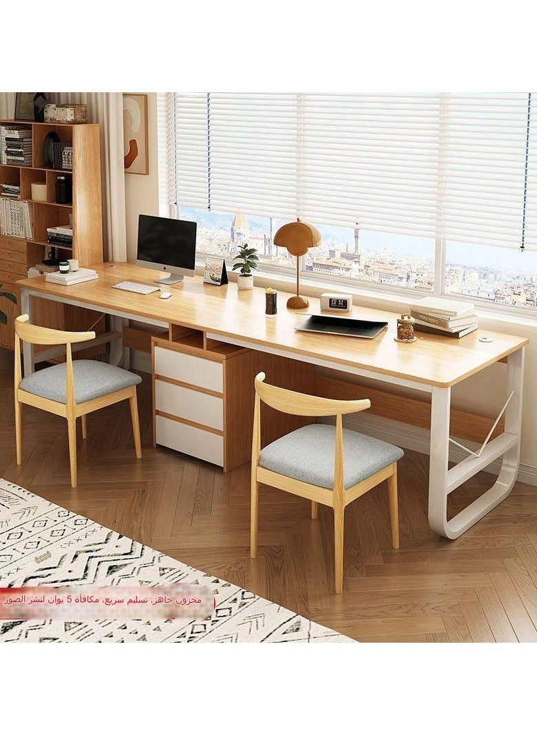 Double Desk Multifunctional Home Office Desk Modern PC Desk Sturdy Study Writing Desk with 3 Drawers and Storage Shelves Simple Stylish PC Workstation Desk