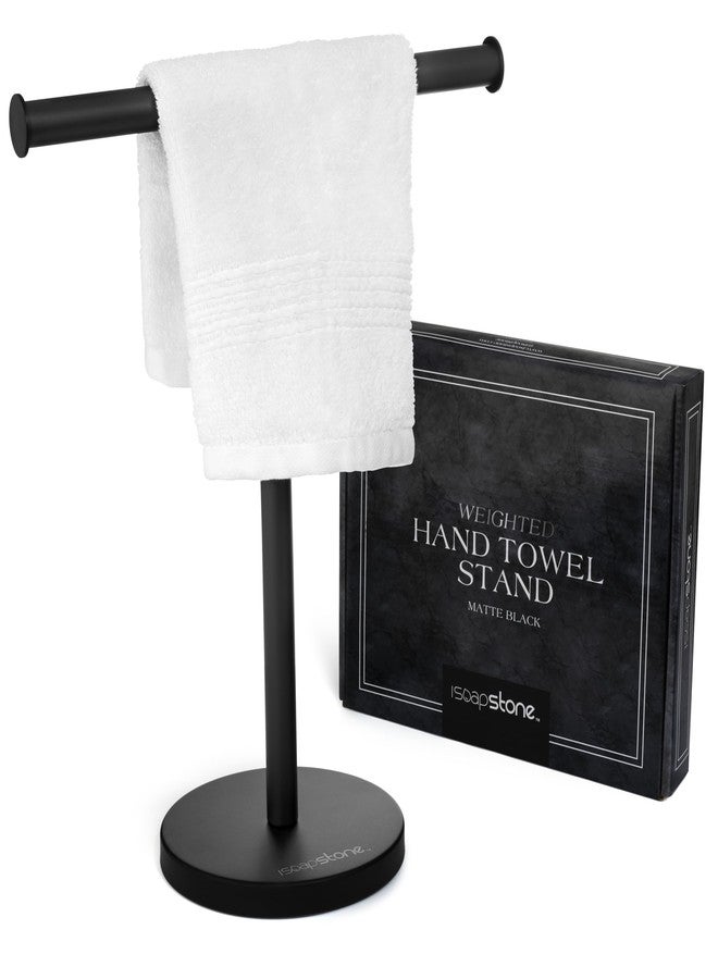 iSoapStone Luxury Hand Towel Holder Stand with Heavy Weighted Base, Matte Black Towel Rack, T-Shape, Freestanding Towel Stand for Bathroom Vanity or Kitchen Countertop, Waterproof Counter Organizer - Image 1