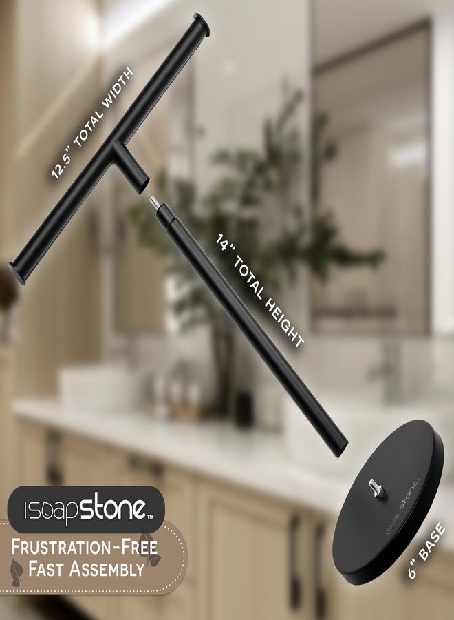 iSoapStone Luxury Hand Towel Holder Stand with Heavy Weighted Base, Matte Black Towel Rack, T-Shape, Freestanding Towel Stand for Bathroom Vanity or Kitchen Countertop, Waterproof Counter Organizer - Image 2