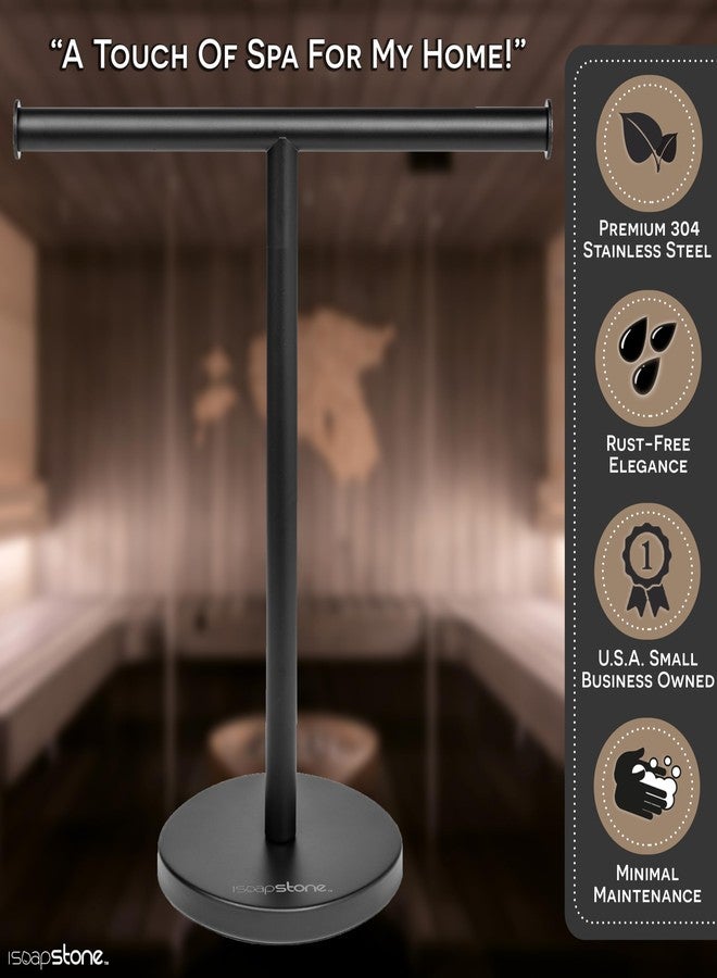 iSoapStone Luxury Hand Towel Holder Stand with Heavy Weighted Base, Matte Black Towel Rack, T-Shape, Freestanding Towel Stand for Bathroom Vanity or Kitchen Countertop, Waterproof Counter Organizer - Image 3