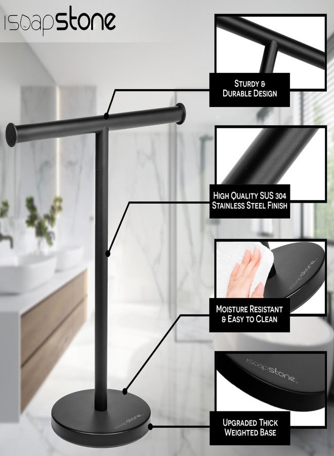 iSoapStone Luxury Hand Towel Holder Stand with Heavy Weighted Base, Matte Black Towel Rack, T-Shape, Freestanding Towel Stand for Bathroom Vanity or Kitchen Countertop, Waterproof Counter Organizer - Image 5