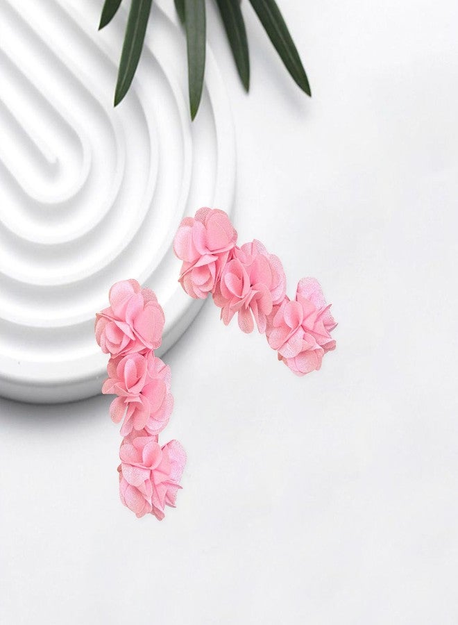 Anmpab Elegant Long Fabric 3-Layer Flower Tassel Earrings Bohemian Handmade Dangle Drop Earrings for Women Vintage Floral Statement Jewelry (Pink) - Image 5