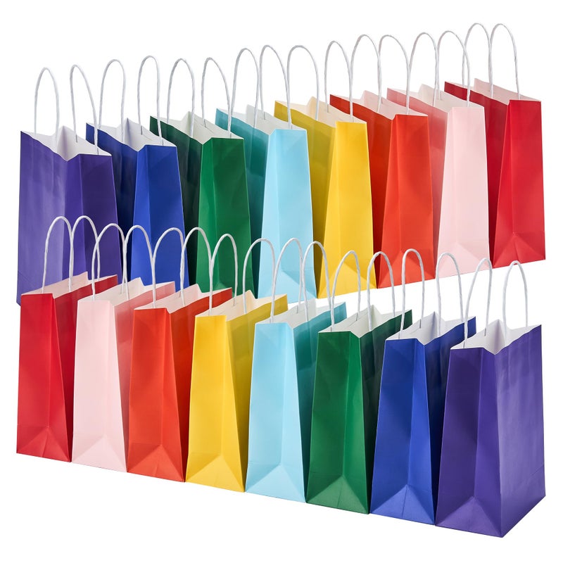 PACKINNO 32 Pack Paper Gift Bags with Handles, 5.8"Ã—3.2"Ã—8.25" Party Favor Bags, Gift Bags, Small Gift Bags with Handles, Party Bags, Small Goodie Bags Bulk for Birthday, Crafts, Wedding, Party Supplies (8 Colors) - Image 1
