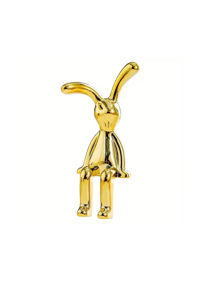 Gold Sitting Rabbit Figurine 8.5cm Decorative Edge Shelf Ornament Resin Bunny Statue for Home Office Table Desk Bookshelf Decor Collectible Showpiece Small Art Display Accent Gift Item for Living Room Bedroom Decoration Modern Home D - Image 1