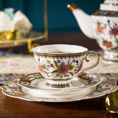 ACMLIFE Bone China Tea Cup and Saucer Set for 1, Vintage Floral Tea Cup with Saucer, Spoon and Gift Box, 6.8 oz (Pink-A) - Image 5
