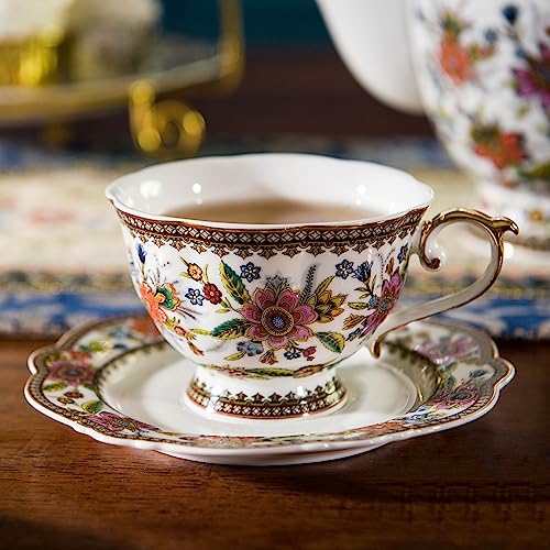 ACMLIFE Bone China Tea Cup and Saucer Set for 1, Vintage Floral Tea Cup with Saucer, Spoon and Gift Box, 6.8 oz (Pink-A) - Image 3