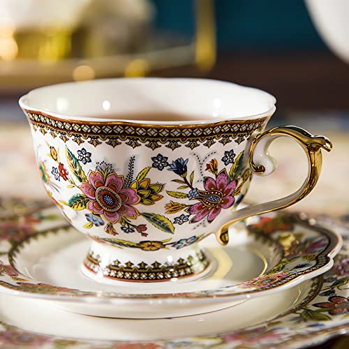 ACMLIFE Bone China Tea Cup and Saucer Set for 1, Vintage Floral Tea Cup with Saucer, Spoon and Gift Box, 6.8 oz (Pink-A) - Image 4