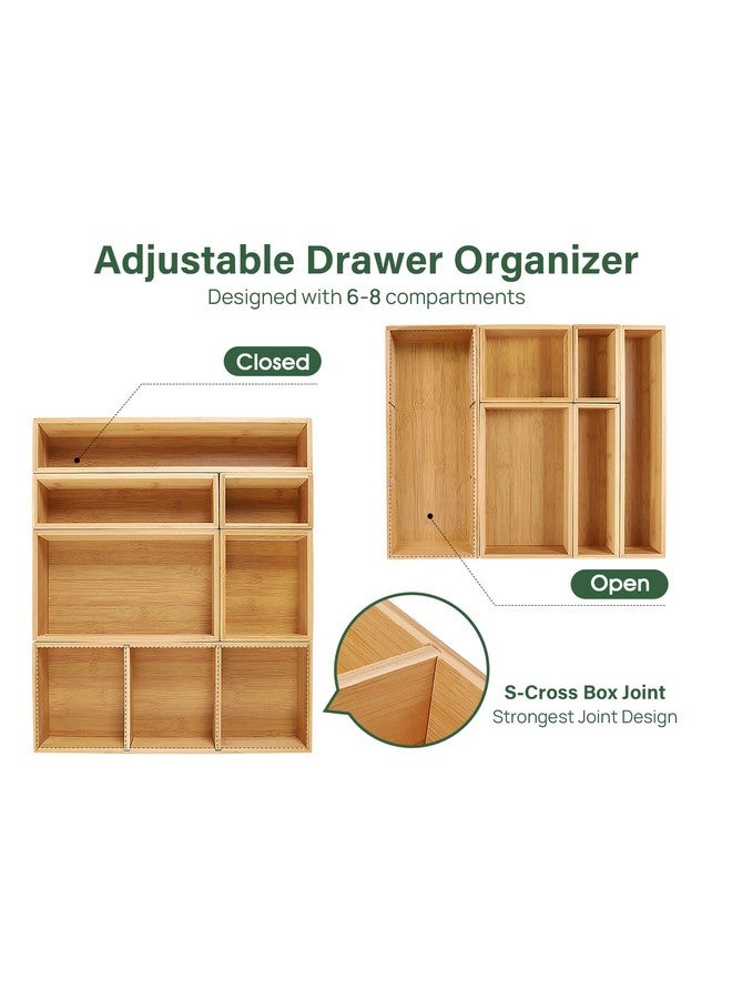 Kootek Bamboo Drawer Organizer with Removable Dividers, 6 Pcs Adjustable Kitchen Drawer Organizer Utensils Bamboo Organizers Silverware Storage Box Cutlery Tray Multi-Use for Bathroom, Makeup, Office - Image 3