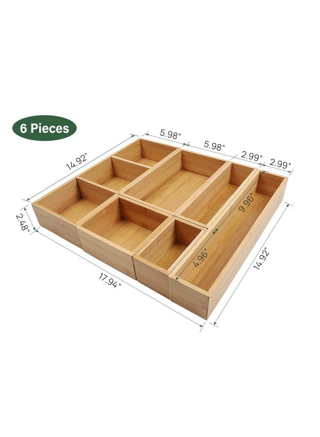 Kootek Bamboo Drawer Organizer with Removable Dividers, 6 Pcs Adjustable Kitchen Drawer Organizer Utensils Bamboo Organizers Silverware Storage Box Cutlery Tray Multi-Use for Bathroom, Makeup, Office - Image 2