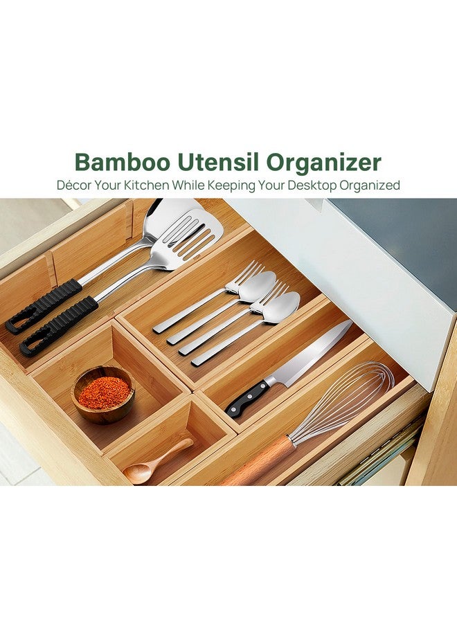 Kootek Bamboo Drawer Organizer with Removable Dividers, 6 Pcs Adjustable Kitchen Drawer Organizer Utensils Bamboo Organizers Silverware Storage Box Cutlery Tray Multi-Use for Bathroom, Makeup, Office - Image 5