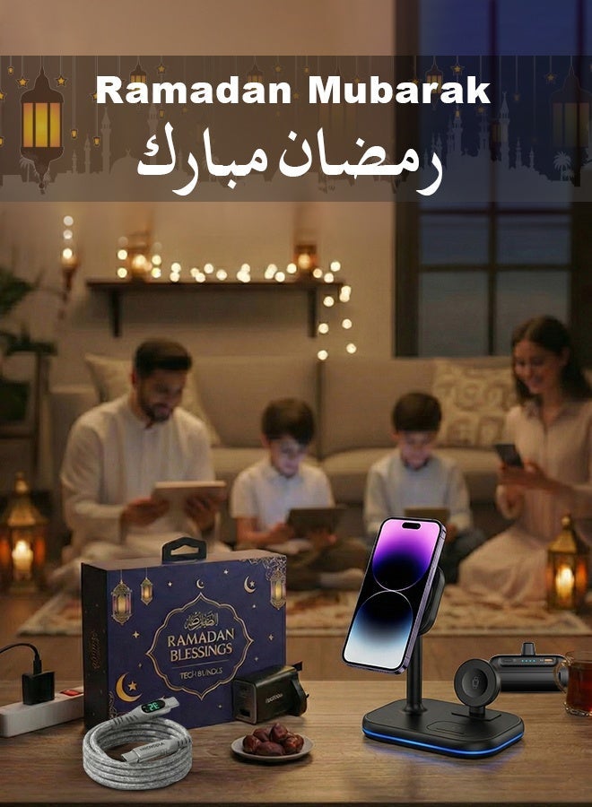 MICRODIA 【MICRODIA】 5-in-1 Ramadan Gift Bundle - 23W 4-in-1 Magnetic Charging Station, 35W GaN Wall Charger, 5000mAh Mini Power Bank & 100W Digital Display USB-C Cable - Image 2