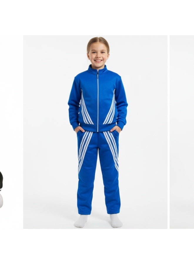 Caesar Girls' winter tracksuit with velvet lining and striped design - Image 1