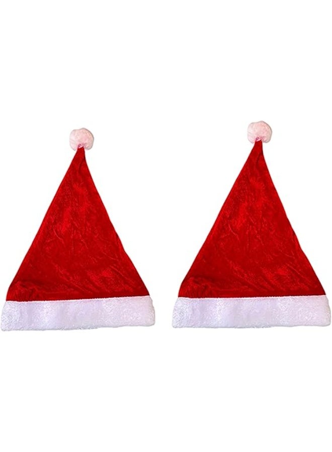 Happy Hugs Classic Christmas Santa Hat, Red and White Plush, Pack of 2, Holiday Party Costume Accessory with Pom Pom