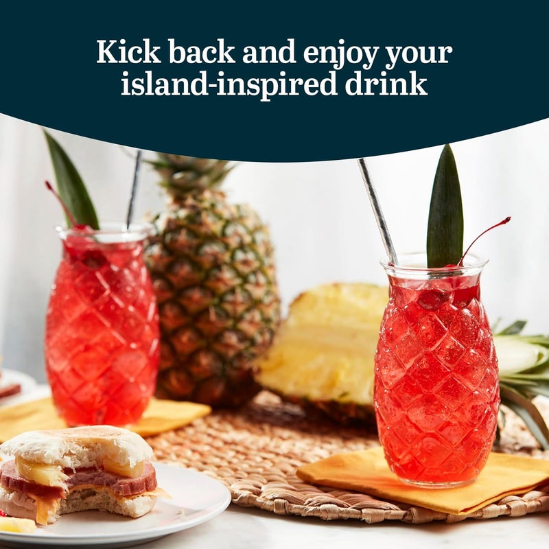 Azonee Pineapple Drinking Glasses Set of 4, 17oz Clear Barware, Retro Cocktail Cups with Straws, Glassware for Juice, Wine, Water, Party Drinkware - Image 3