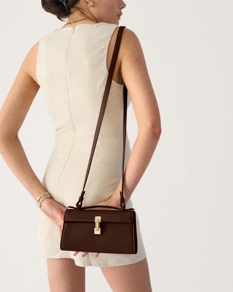 Apryl Clutch Purses for Women - Small Evening Bag - Trendy Top Handle Purse - Adjustable Crossbody Handbag PU Leather - Chocolate Brown - Image 3
