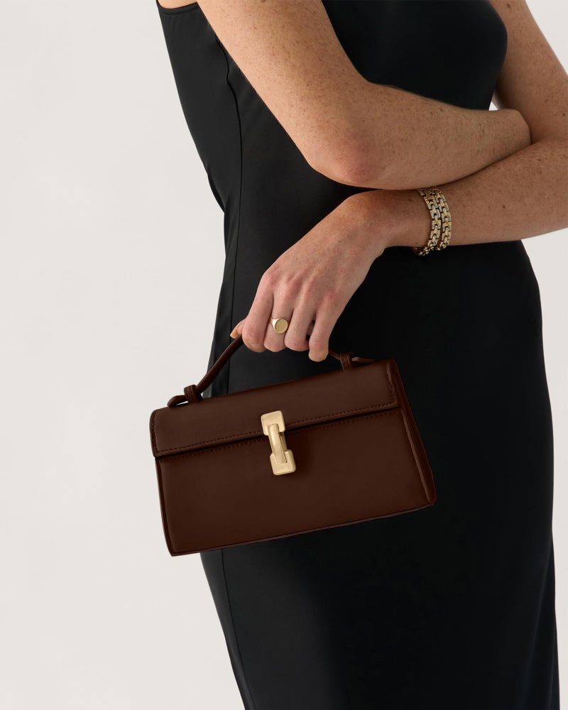 Apryl Clutch Purses for Women - Small Evening Bag - Trendy Top Handle Purse - Adjustable Crossbody Handbag PU Leather - Chocolate Brown - Image 2