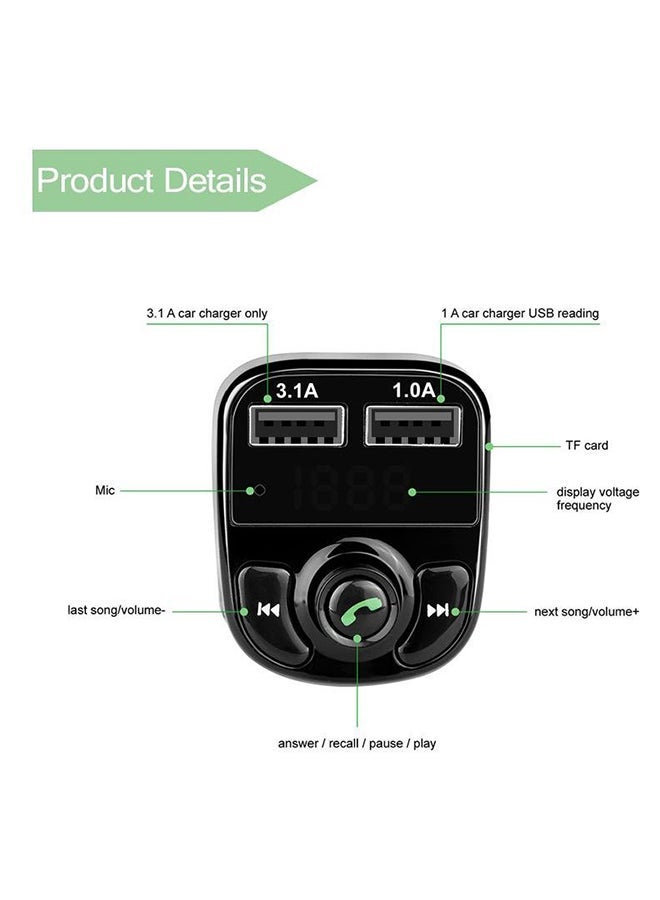 مشغل وجهاز إرسال FM للسيارة بخاصية البلوتوث بدون استخدام اليدين مع شاحن USB - Image 2