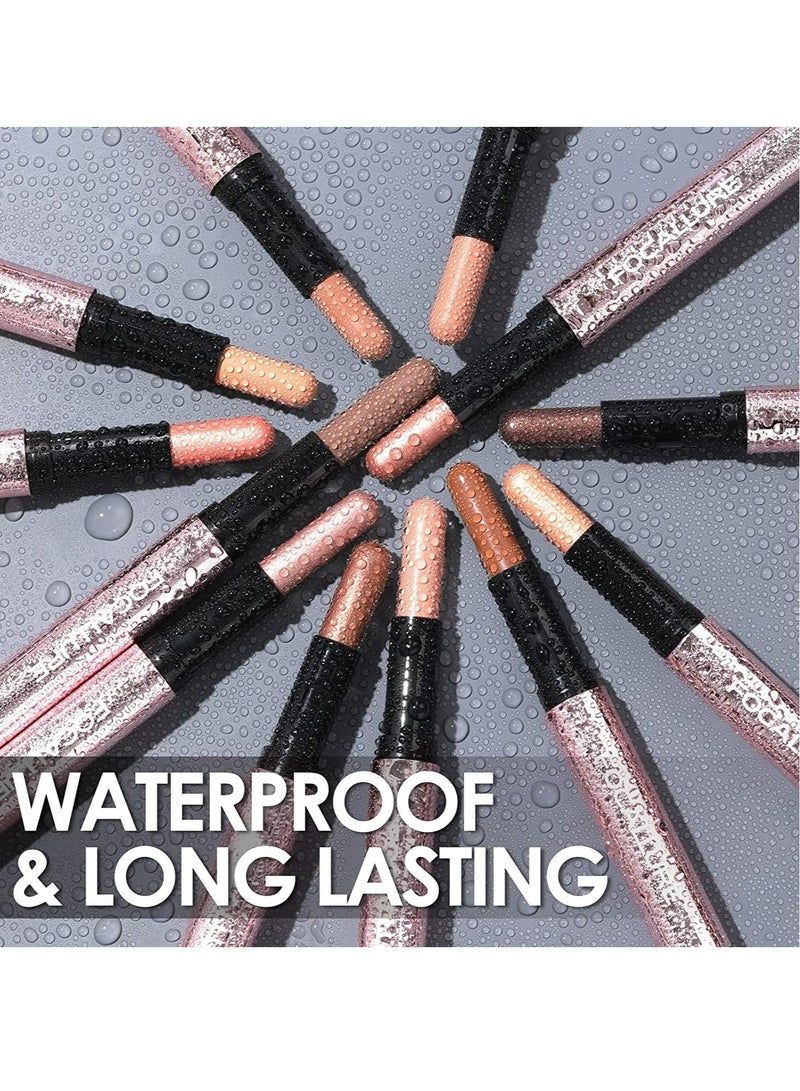 فوكالور مجموعة ألوان ظلال العيون لا تجعد ولمعة ومطفأة اللمعة مع فرشاة إسفنجية مزججة ، كريم ملمس ناعم ، قلم تمييز العيون يدوم طويلاً مقاوم للماء ، عصا مبيضة للعيون # 16 - Image 5