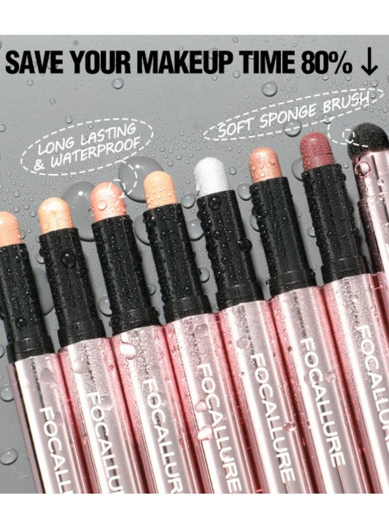 فوكالور مجموعة ألوان ظلال العيون لا تجعد ولمعة ومطفأة اللمعة مع فرشاة إسفنجية مزججة ، كريم ملمس ناعم ، قلم تمييز العيون يدوم طويلاً مقاوم للماء ، عصا مبيضة للعيون # 16 - Image 3