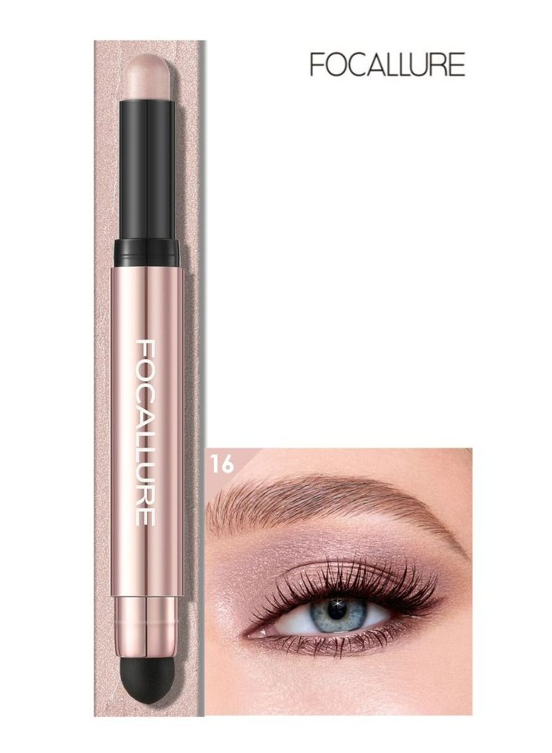 فوكالور مجموعة ألوان ظلال العيون لا تجعد ولمعة ومطفأة اللمعة مع فرشاة إسفنجية مزججة ، كريم ملمس ناعم ، قلم تمييز العيون يدوم طويلاً مقاوم للماء ، عصا مبيضة للعيون # 16 - Image 1