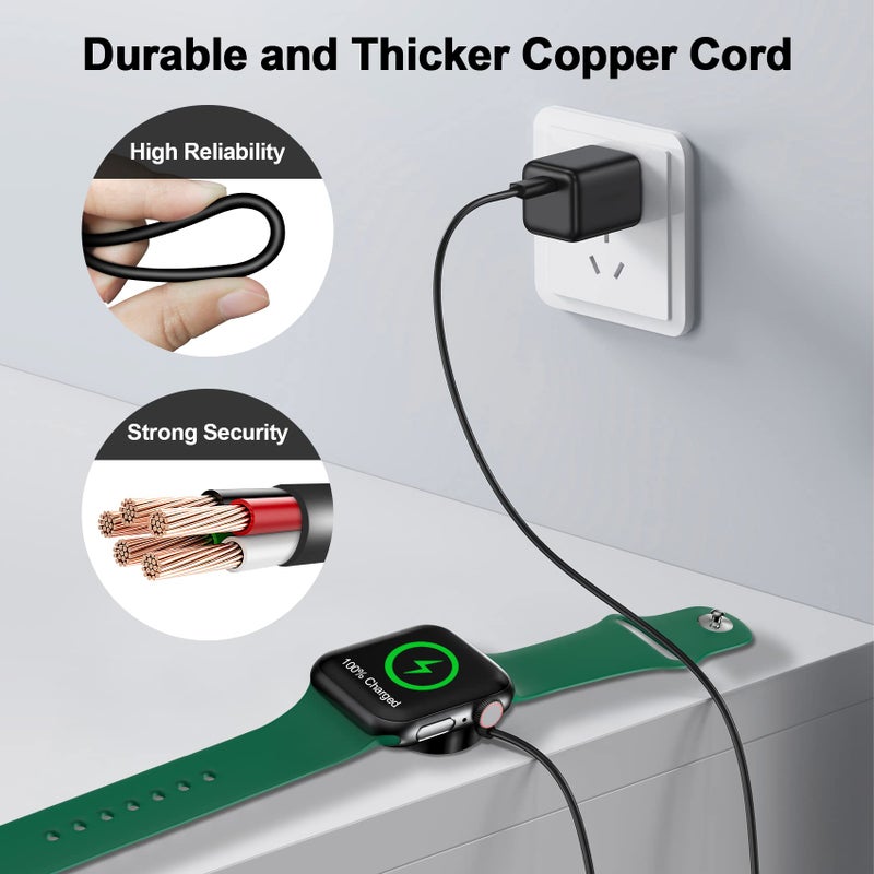 xiwxi ðŸðŸŽðŸðŸ” ð”ð©ð ð«ðšððžð Magnetic Charging Cable for Apple Watch Charger,[USB C Port] Wireless Charging Cable Compatible with iWatch Series Ultra/10/9/8/7/6/SE/SE2/5/4/3/2[3.3FT/1M],Black - Image 4