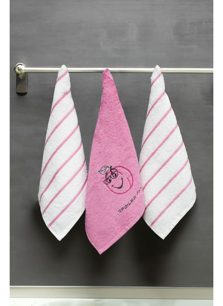 class 30X50 100% Cotton 3-Piece Kitchen Towel Pink/White  - Image 2