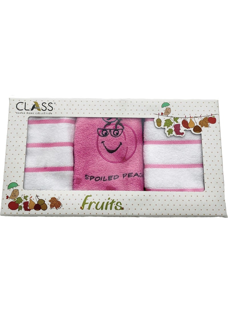 class 30X50 100% Cotton 3-Piece Kitchen Towel Pink/White  - Image 1