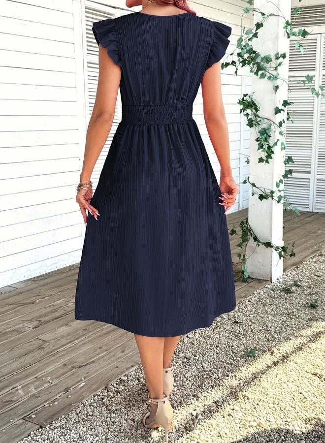 Shein فستان صيفي أنيق بأكمام متموجة للنساء شبه رسمي ملابس بوهو 2026، أزرق داكن، XL - Image 3