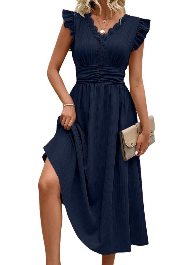 Shein فستان صيفي أنيق بأكمام متموجة للنساء شبه رسمي ملابس بوهو 2026، أزرق داكن، XL - Image 1