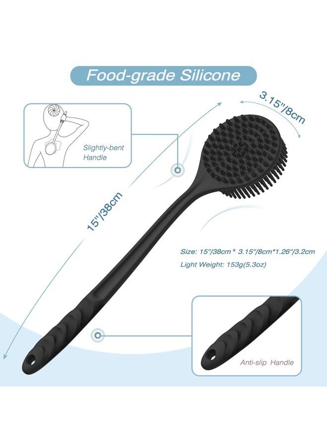 Manmihealth Silicone Back Scrubber(Thick Bristles) & Soft Bath Glove Set, Super-Exfoliating Body Scrubber & Super-Lathering Shower Brush Combination, with a Free Hook.(Black)  - Image 2