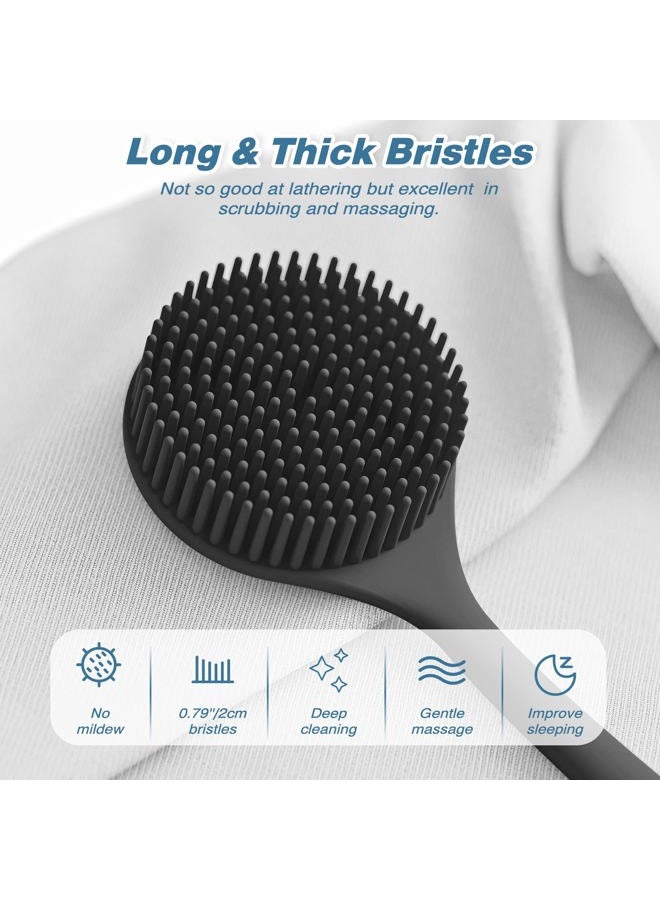 Manmihealth Silicone Back Scrubber(Thick Bristles) & Soft Bath Glove Set, Super-Exfoliating Body Scrubber & Super-Lathering Shower Brush Combination, with a Free Hook.(Black)  - Image 3