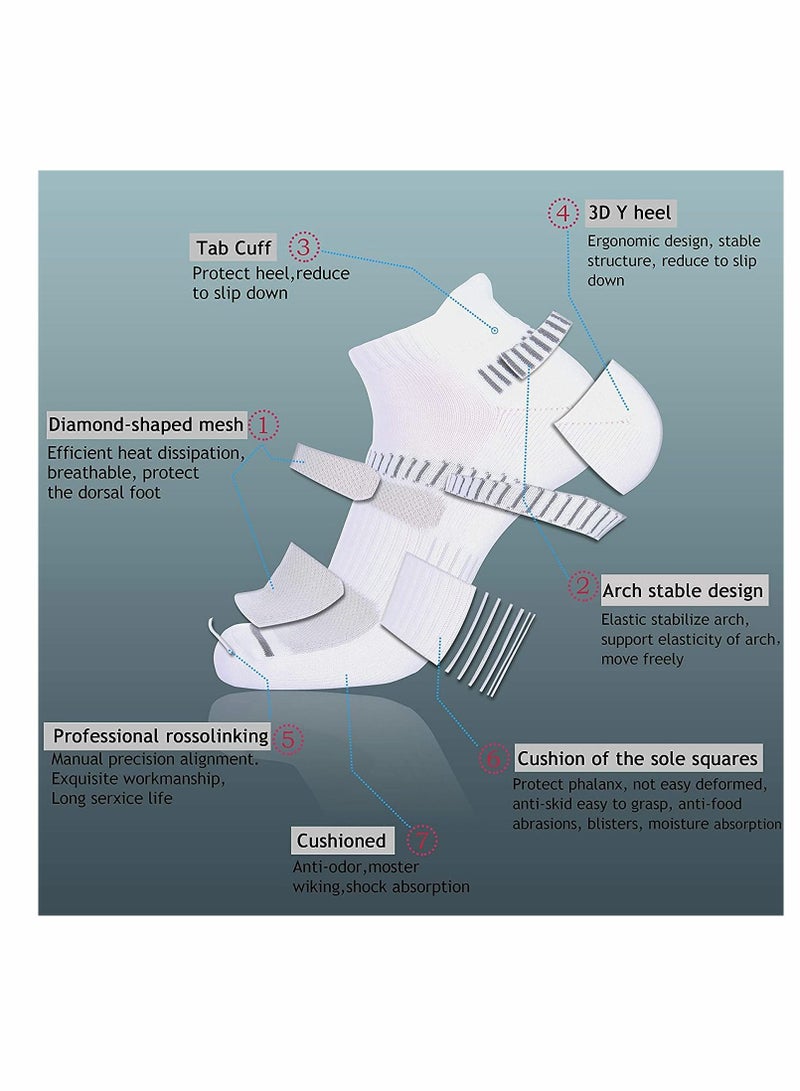 SYOSI Mens Ankle Socks，Low Cut Athletic Tab Socks for Men Sport Comfort Cushion Athletic Cushioned Breathable Low Cut Tab (6 Pairs，White） - Image 4