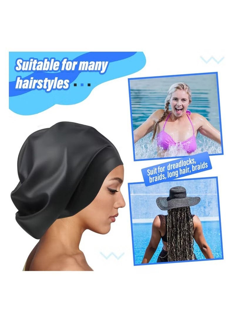 Generic Silicone Swim Cap for Women Men Extra Large Special Design Swimming Cap Waterproof Bathing Cap Swim Hat for Very Long Hair Braids Thick Curly Hair Keep Your Hair Dry Black - Image 4