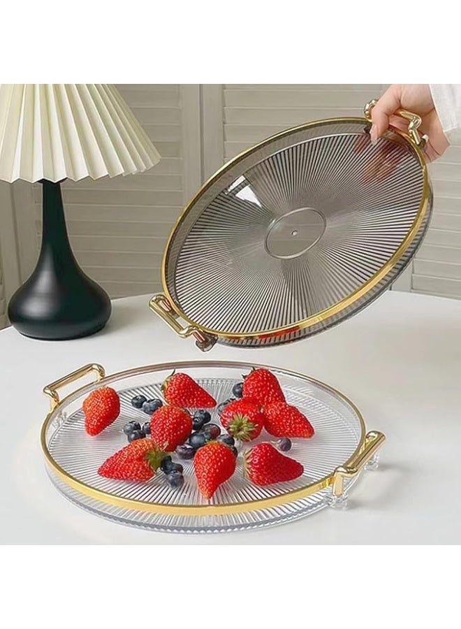 DUNISO Serving Trays with Handles，Fruit Tray，Home Decorative Coffee Table Round Tray，Sturdy and Durable，for Bedroom, Bedside Table, Dresser,Living Room, Dining Room，Grey - Image 4