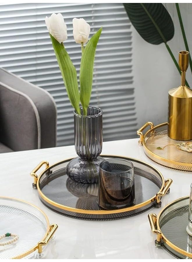 DUNISO Serving Trays with Handles，Fruit Tray，Home Decorative Coffee Table Round Tray，Sturdy and Durable，for Bedroom, Bedside Table, Dresser,Living Room, Dining Room，Grey - Image 5