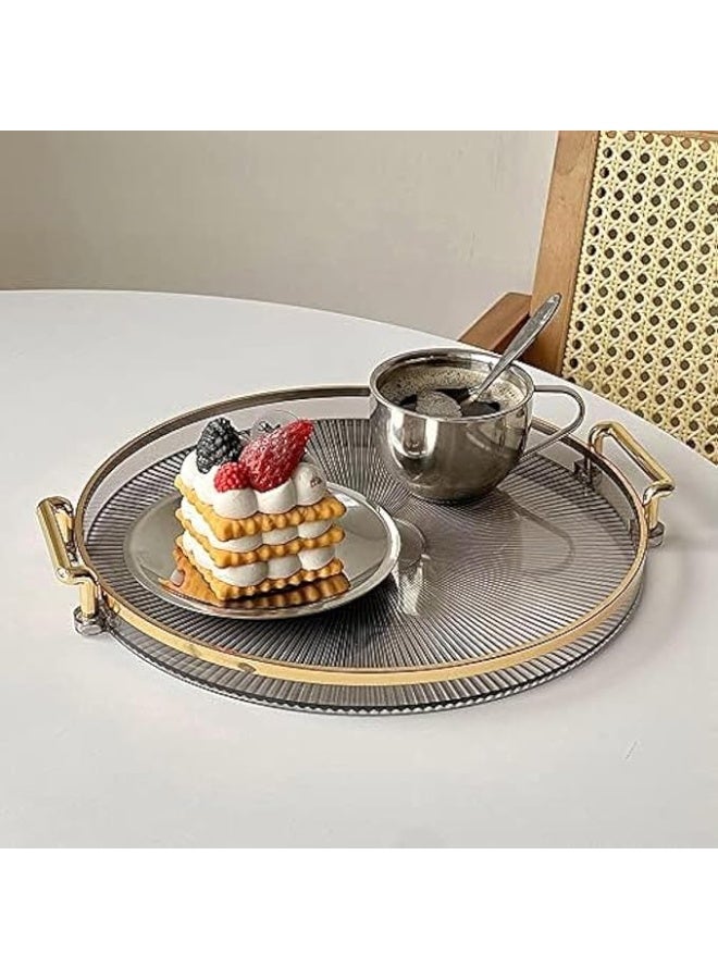 DUNISO Serving Trays with Handles，Fruit Tray，Home Decorative Coffee Table Round Tray，Sturdy and Durable，for Bedroom, Bedside Table, Dresser,Living Room, Dining Room，Grey - Image 1