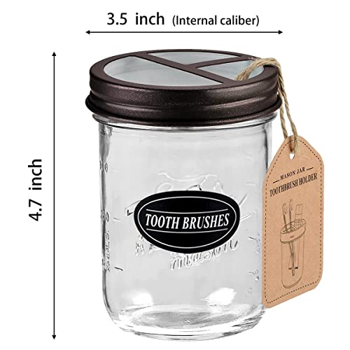 Komashr Mason Jar Toothbrush Holder -Bronze - with 16 Ounce Mason Jar,Premium Rustproof 304 Stainless Steel Lid and Chalkboard Labels - Rustic Farmhouse Decor Black Bathroom Accessories - Image 3