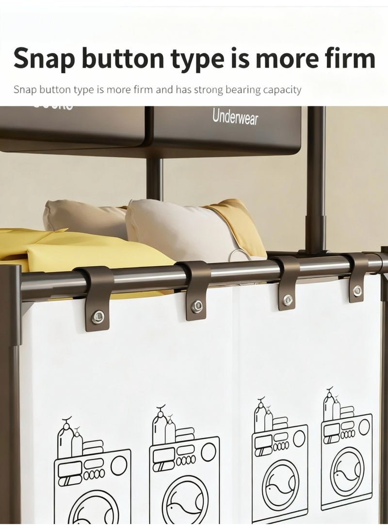 3 Layers Large Capacity Laundry Sorter with Wheels & 4 Removable Bags | Wear - Resistant Waterproof Dirty Clothes Hamper for Home - Image 3