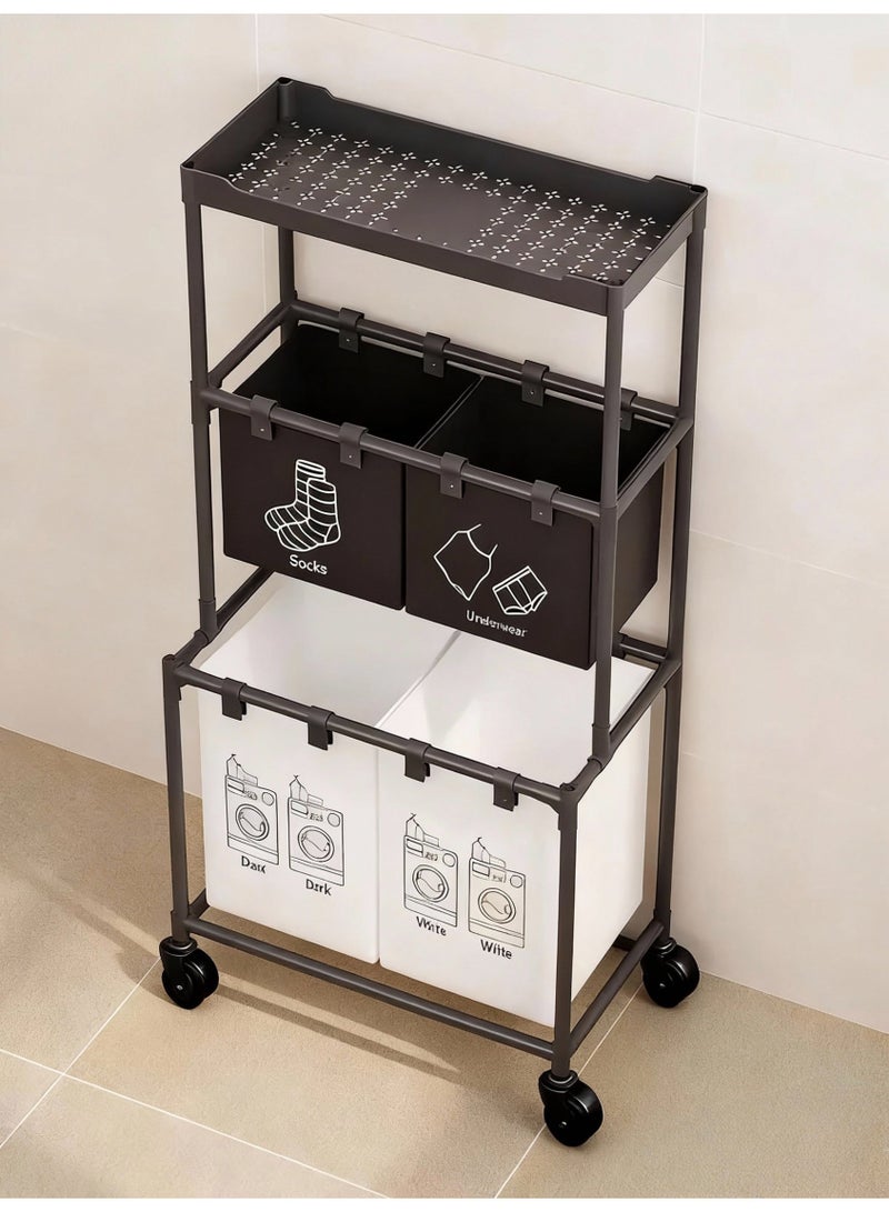 3 Layers Large Capacity Laundry Sorter with Wheels & 4 Removable Bags | Wear - Resistant Waterproof Dirty Clothes Hamper for Home - Image 5