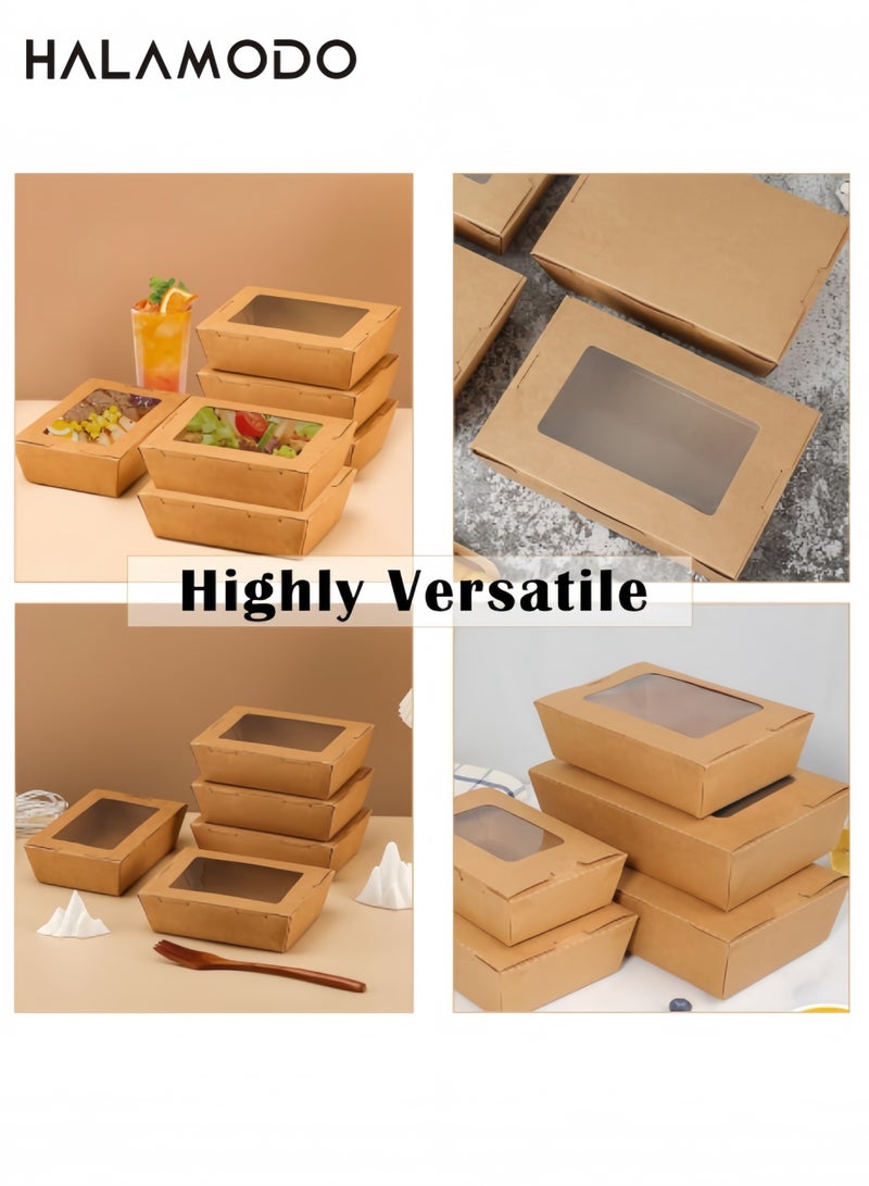 HALAMODO 25PCS Bakery Boxes with Window, Kraft Brown Take Out Food Containers, 24oz Leak and Grease Resistant for Restaurant, Catering and Party - Image 3