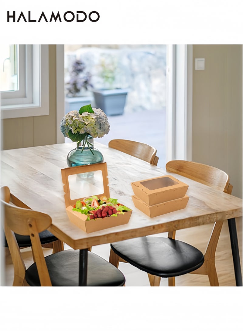 HALAMODO 25PCS Bakery Boxes with Window, Kraft Brown Take Out Food Containers, 24oz Leak and Grease Resistant for Restaurant, Catering and Party - Image 5