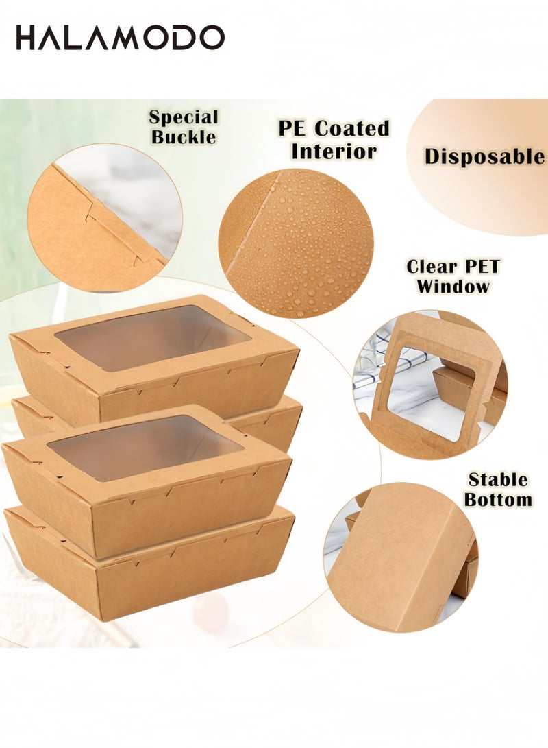 HALAMODO 25PCS Bakery Boxes with Window, Kraft Brown Take Out Food Containers, 24oz Leak and Grease Resistant for Restaurant, Catering and Party - Image 2